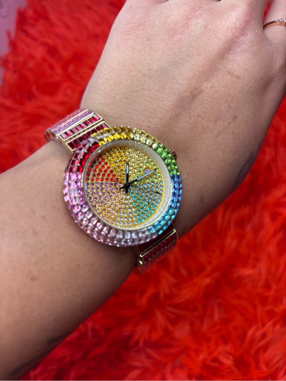 Gold-Tone Rainbow Crystal Women's Watch